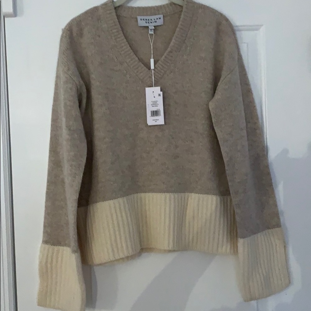 Derek Lam Taupe and Ivory V-Neck Sweater